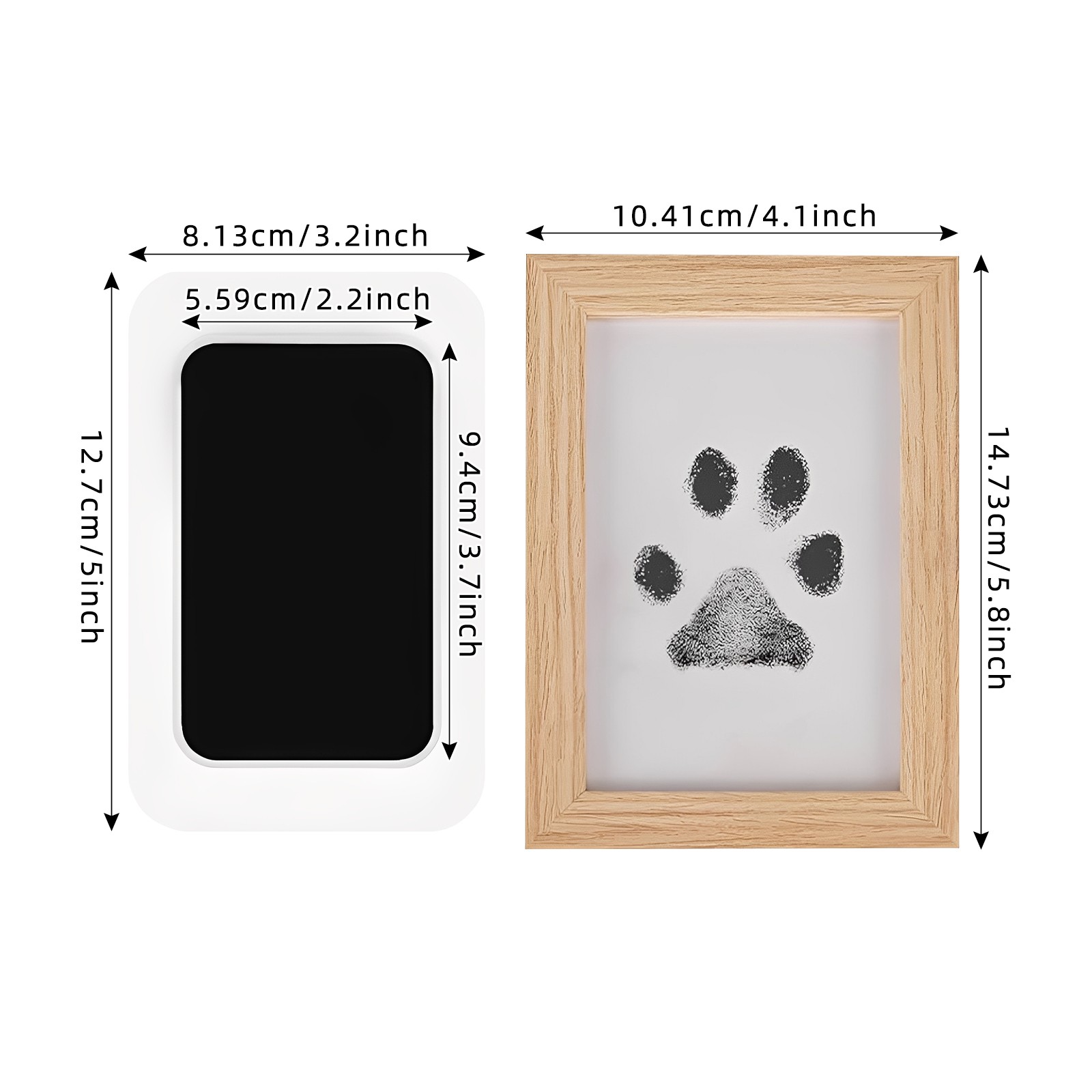 Non-Toxic Ink-Free Paw Print Kit W/ Pine Wood Frame for Cats, Dogs, or Babies