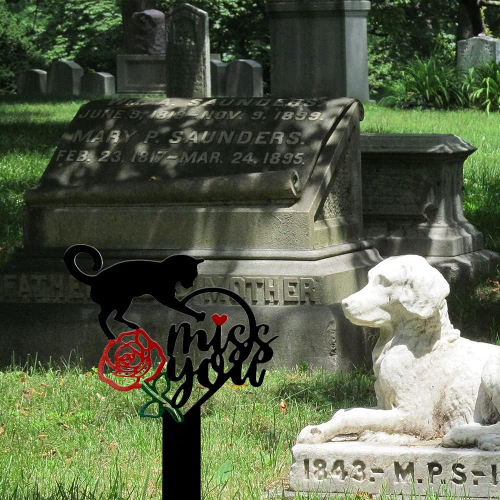Memorial Grave Markers Metal Pet Memorial Stake Cat Memorial Sign,Miss You Sign