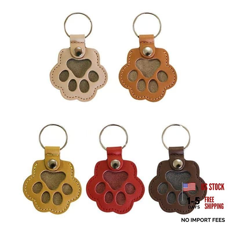 Pet Paw Shaped Leather Hair Storage Keychain, 5 Pcs | Dog and Cat Memorial