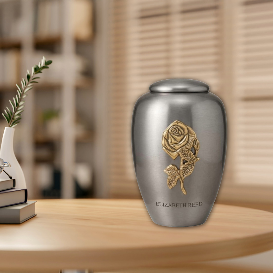 Custom Silver Cremation Urn for Human Ashes – Adult Large 190 Cu/In + Bag