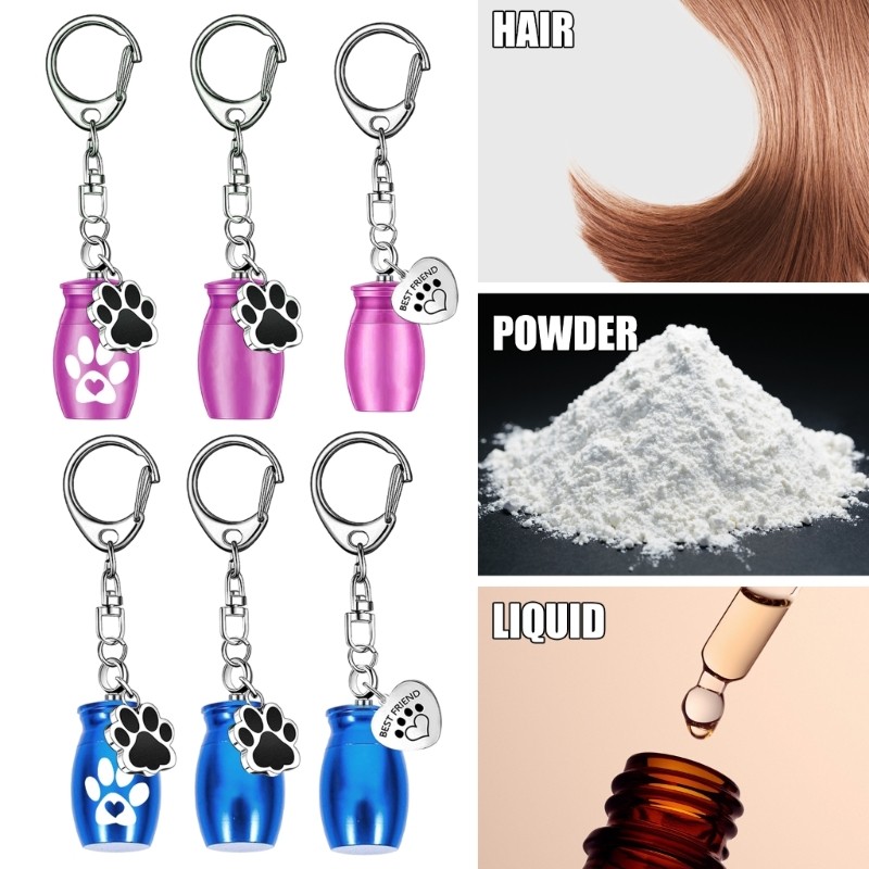 3Pieces Pet Cremation Jewelry Dog Paws Print Ashes Holders Urn Keychains for