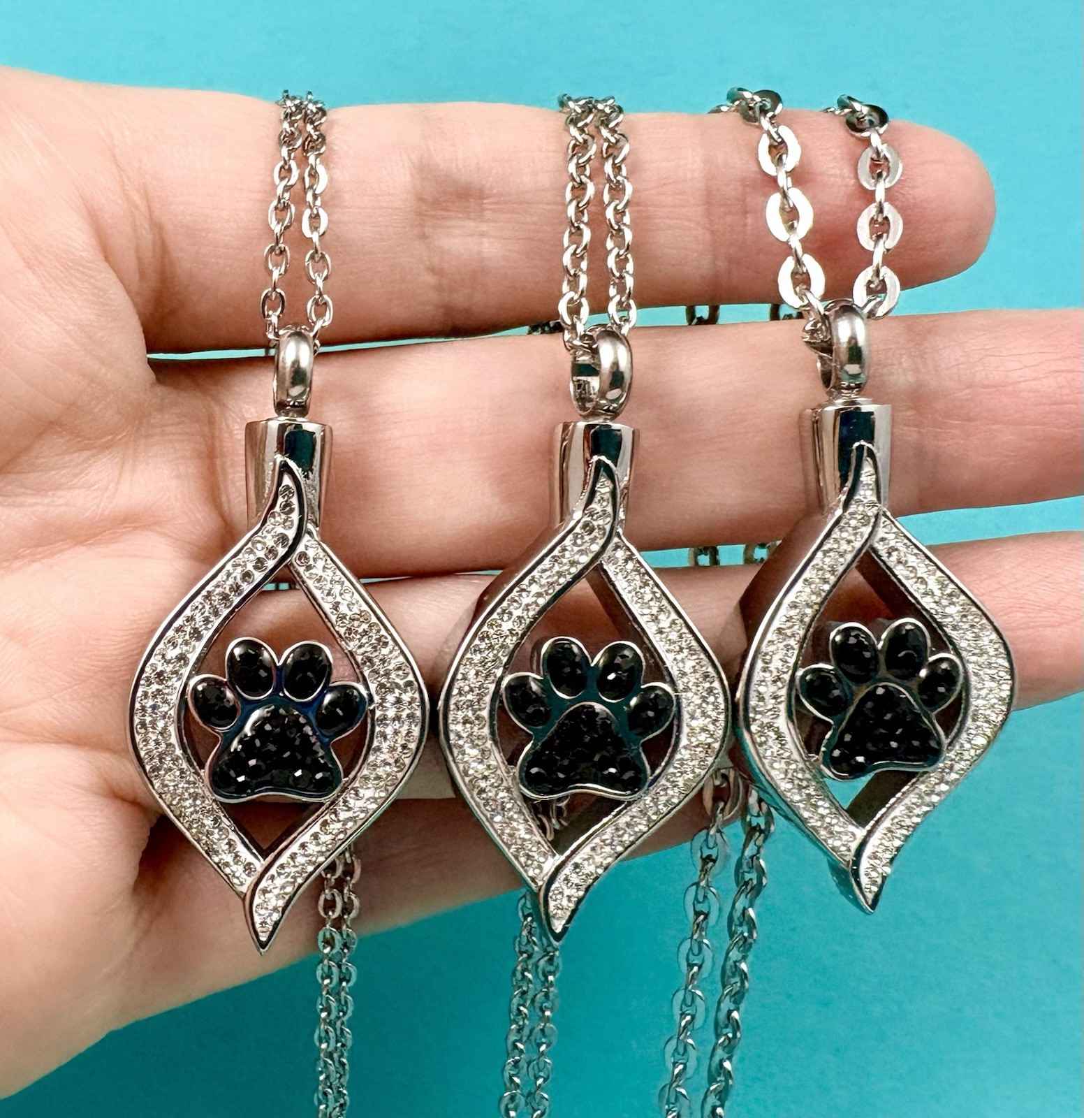 Pet Cremation Jewelry Necklace Pendant Urn Holds Ash Paw Print Dog Cat Crystals