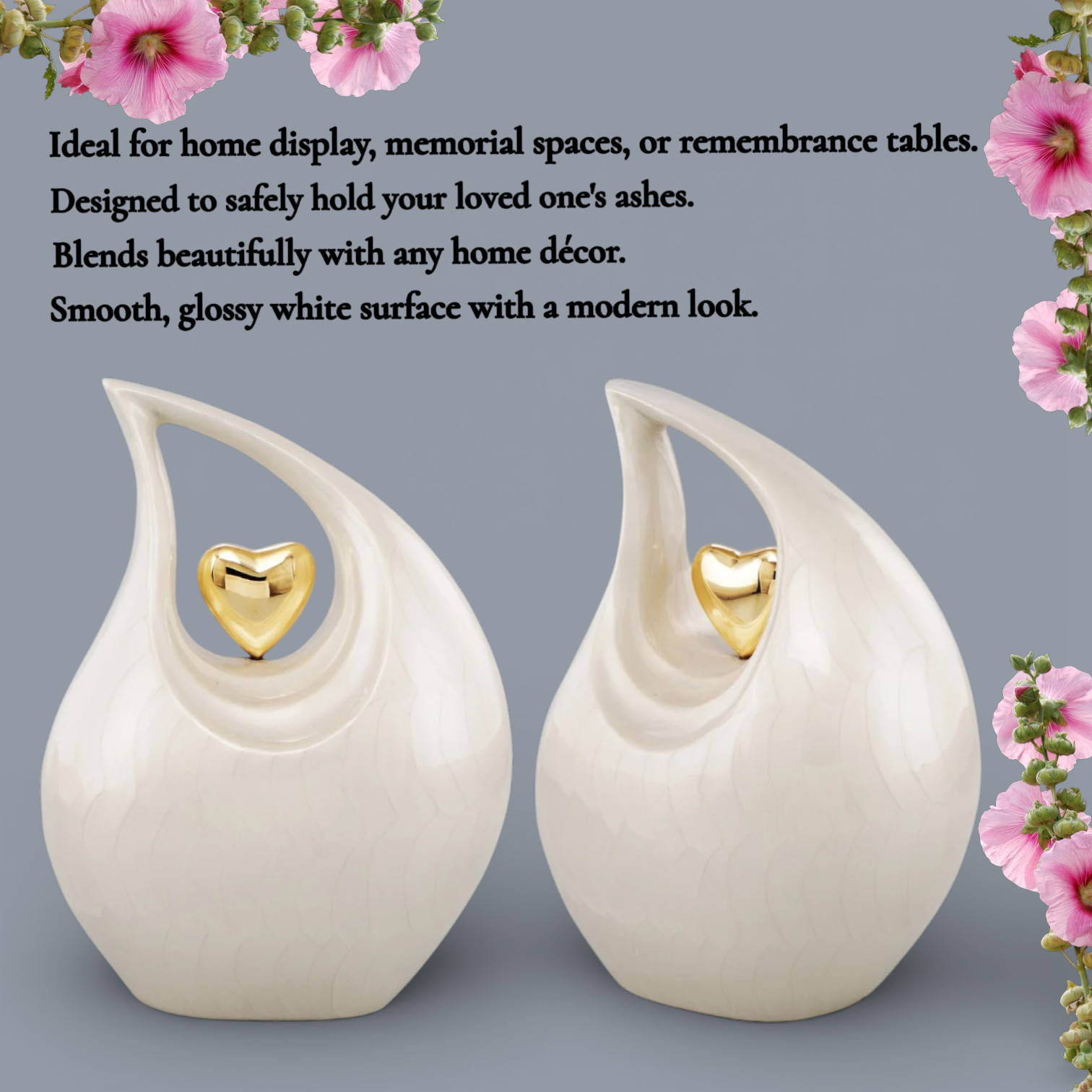 Personalized White Teardrop for Human Ashes Gold Heart Cremation Memorial Urn
