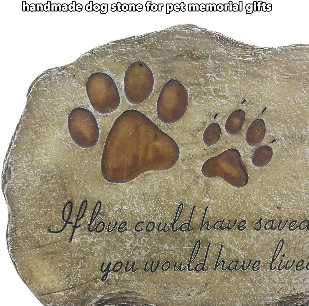 Paw Prints Dog Pet Memorial Stones, Pet Garden Stone Grave Marker for Dog or Cat