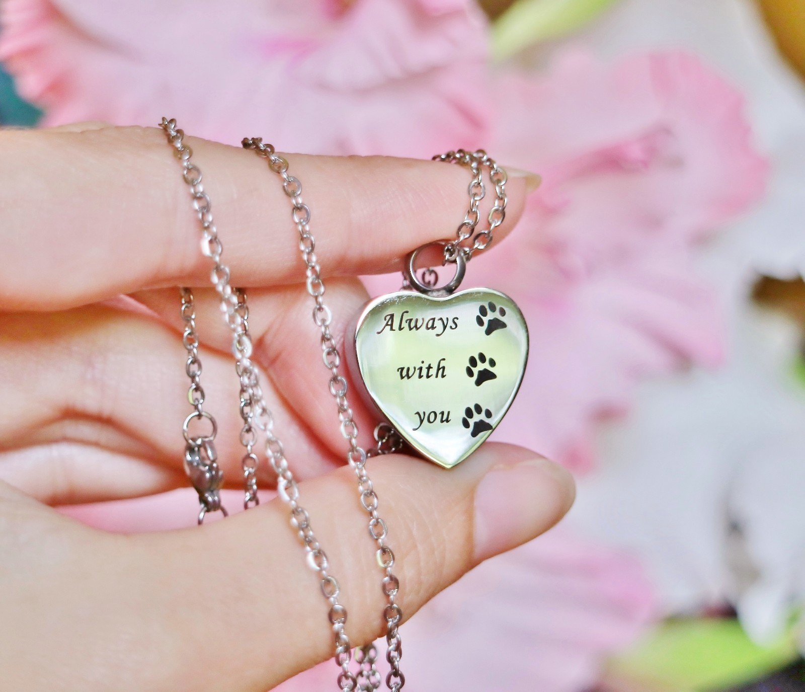 Pet Cremation Necklace Pendant Urn Paw Print Always with You Dog Cat In My Heart