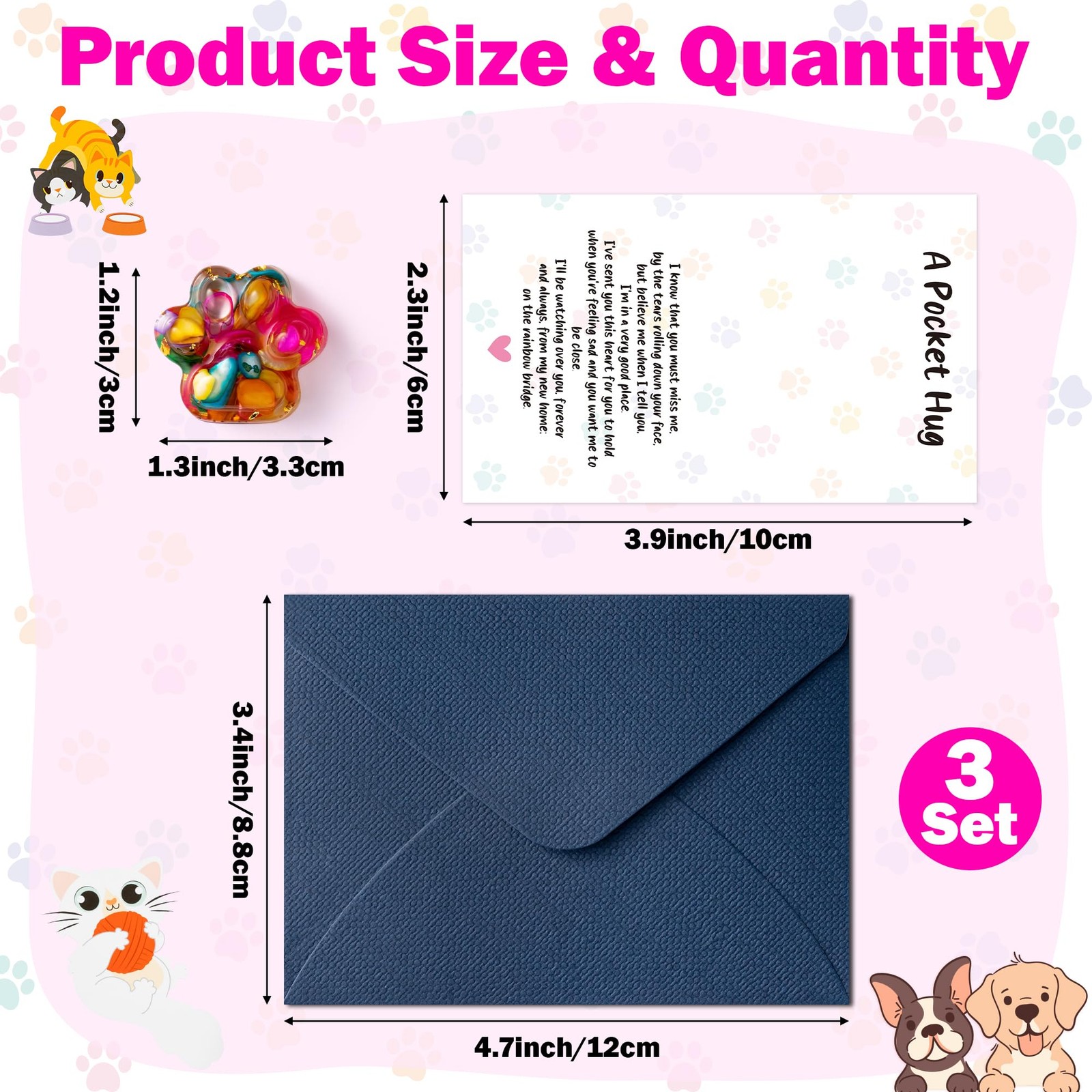 Loss of Pet Sympathy Gift – 3 Pack Colorful Mini Paw Pocket Hug with Memorial…