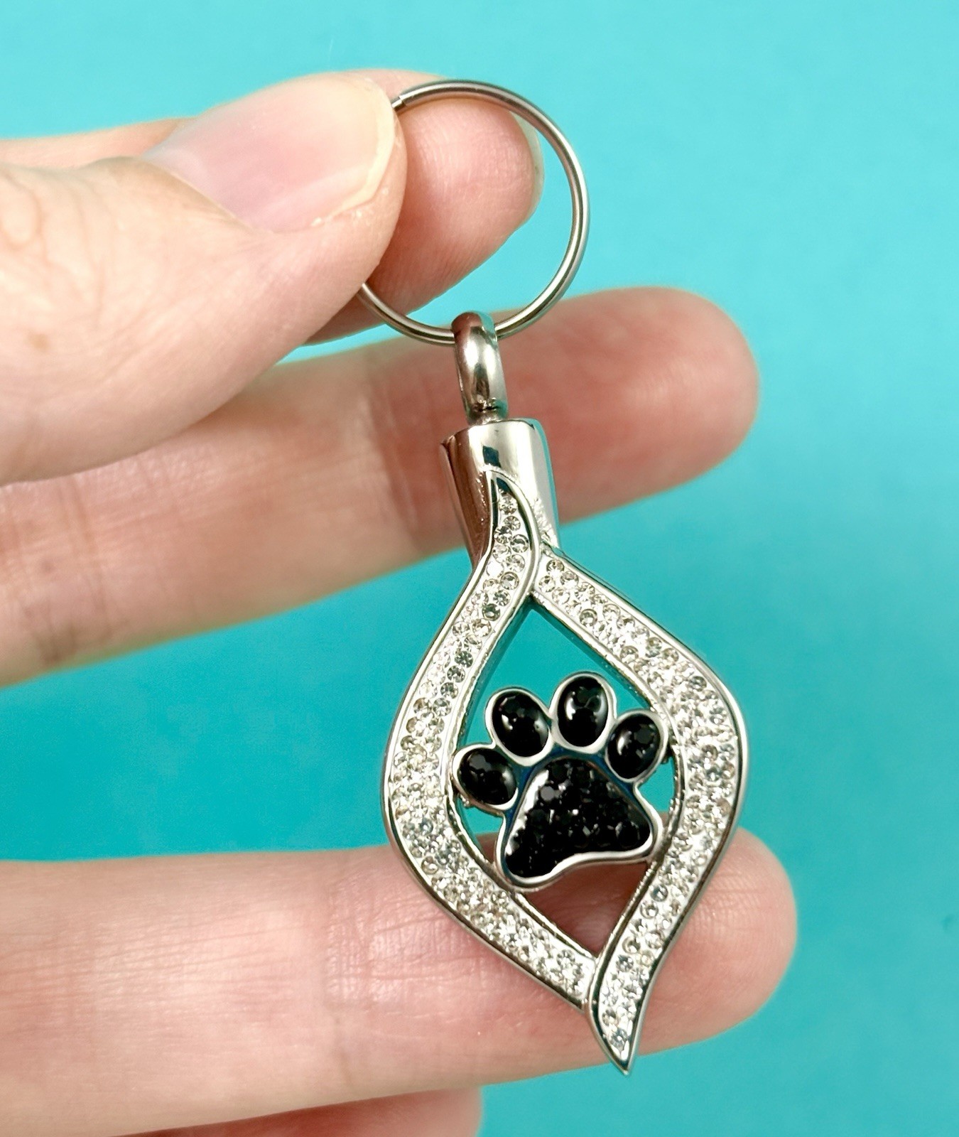 Pet Cremation Jewelry Necklace Pendant Urn Holds Ash Paw Print Dog Cat Crystals