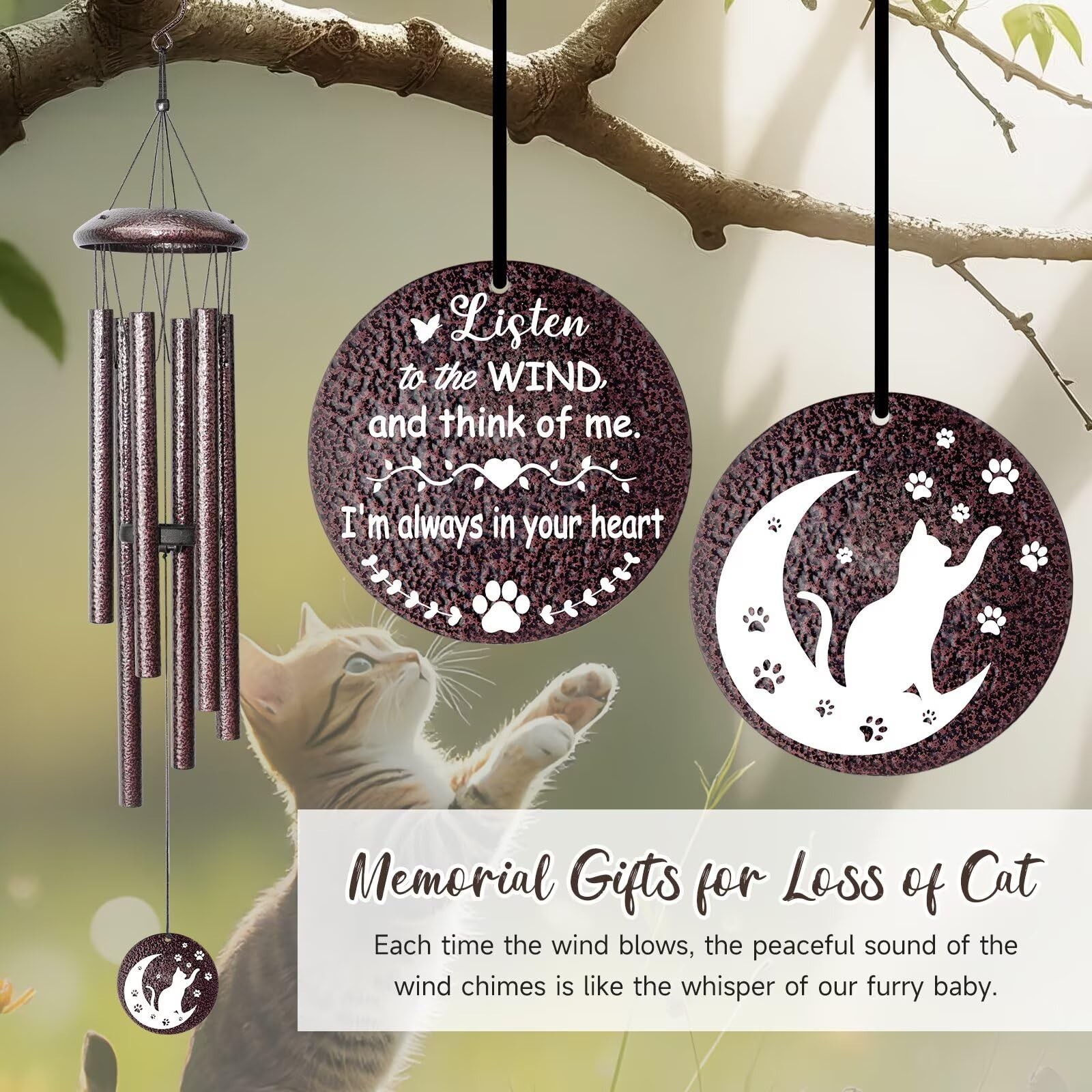 Cat Memorial Gifts for Loss of Cat, 25 inch Cat Memorial Wind Chimes, Loss of…