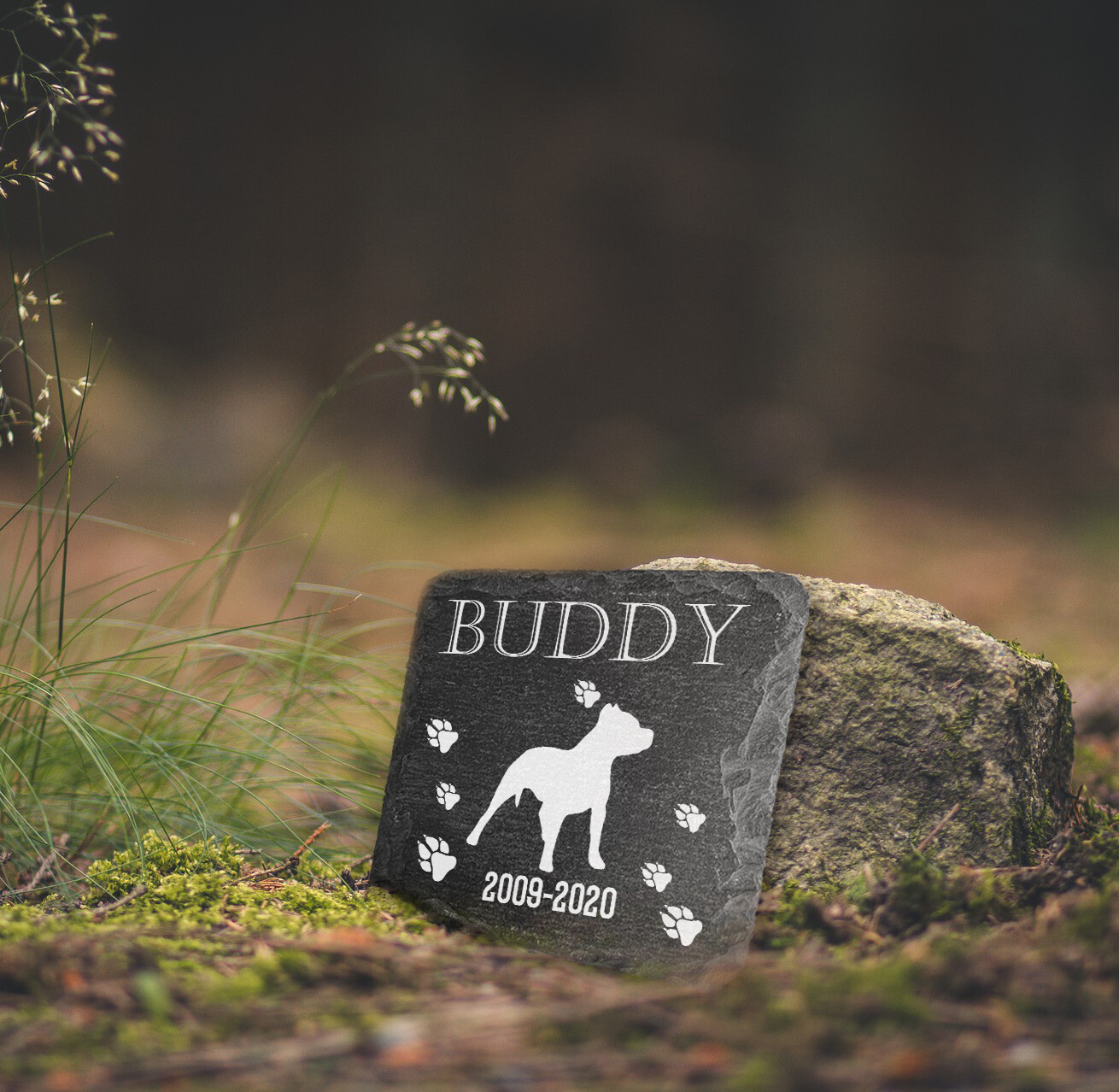 Personalised Pet Memorial Grave marker Dark Grey Natural Slate stone 10×10 Cm
