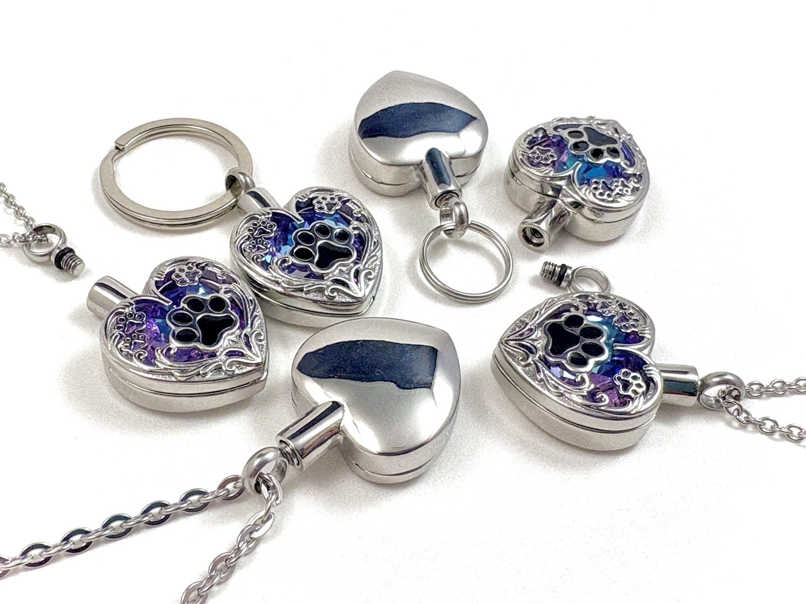 Purple Pet Cremation Necklace Holds Ashes Urn Pendant Jewelry Gift Paw Print Dog