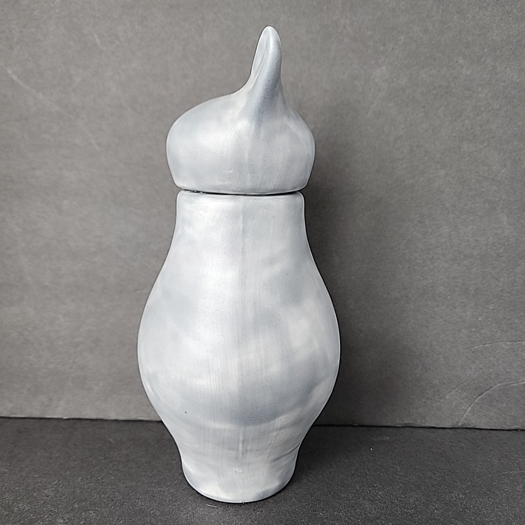 Basst Cat Urn By Charm Ceramic 8″ Smooth Light Gray Feline Figure Studio Art