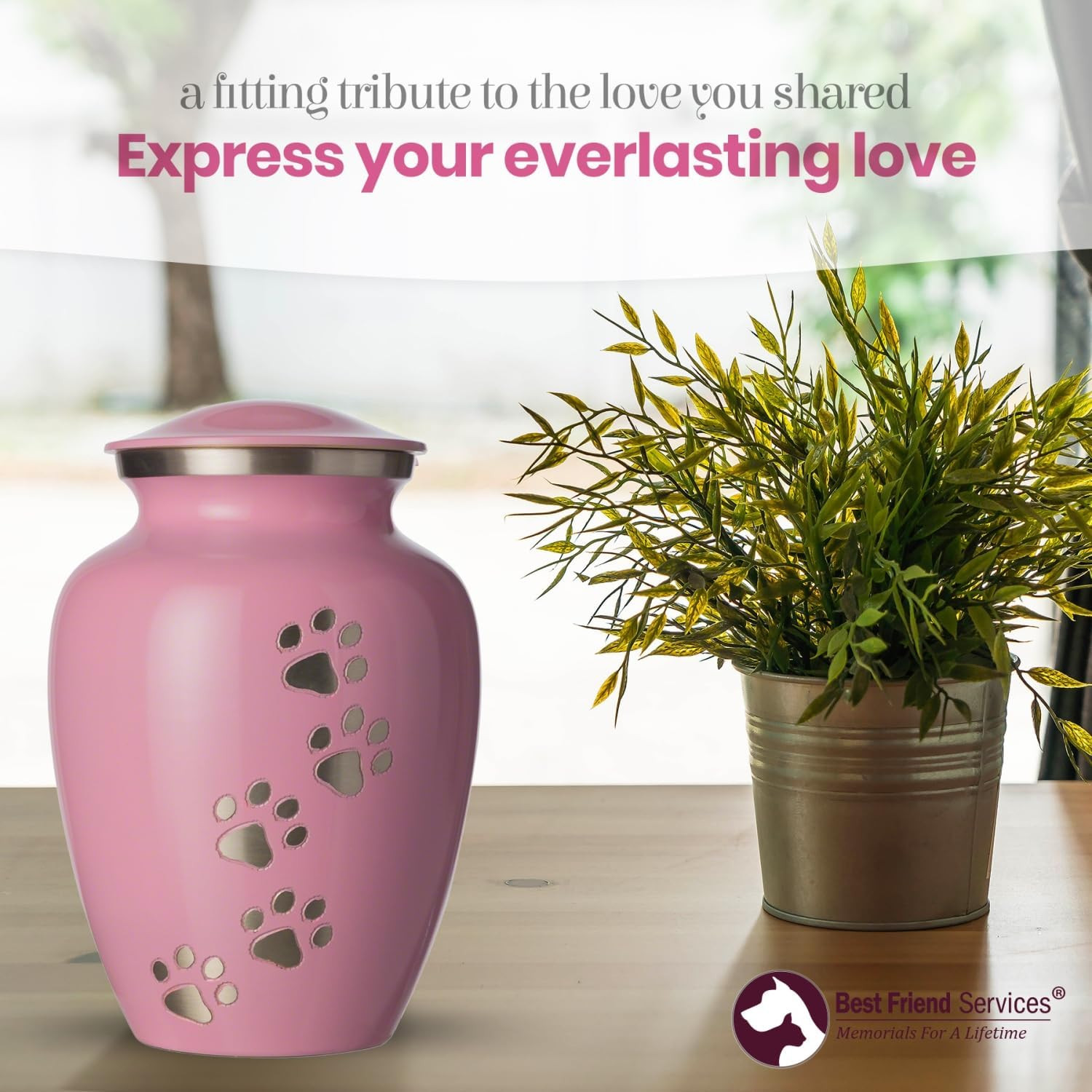 Pet Urn for Dogs Aluminum Memorial Cremation Urn (Large – Pets up to 115lb) Pink