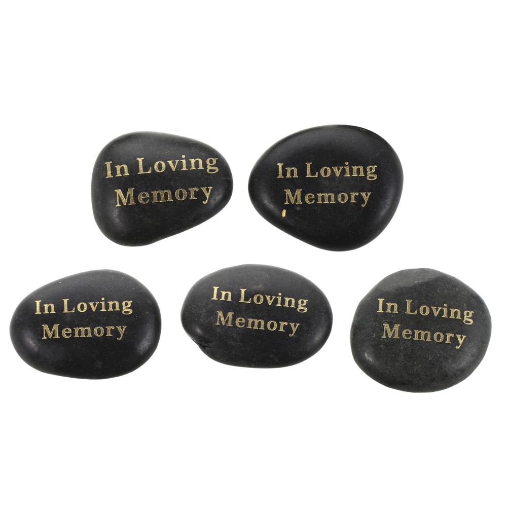5Pcs Durable Black Memorial Stones Natural Hand Carved Garden Decor