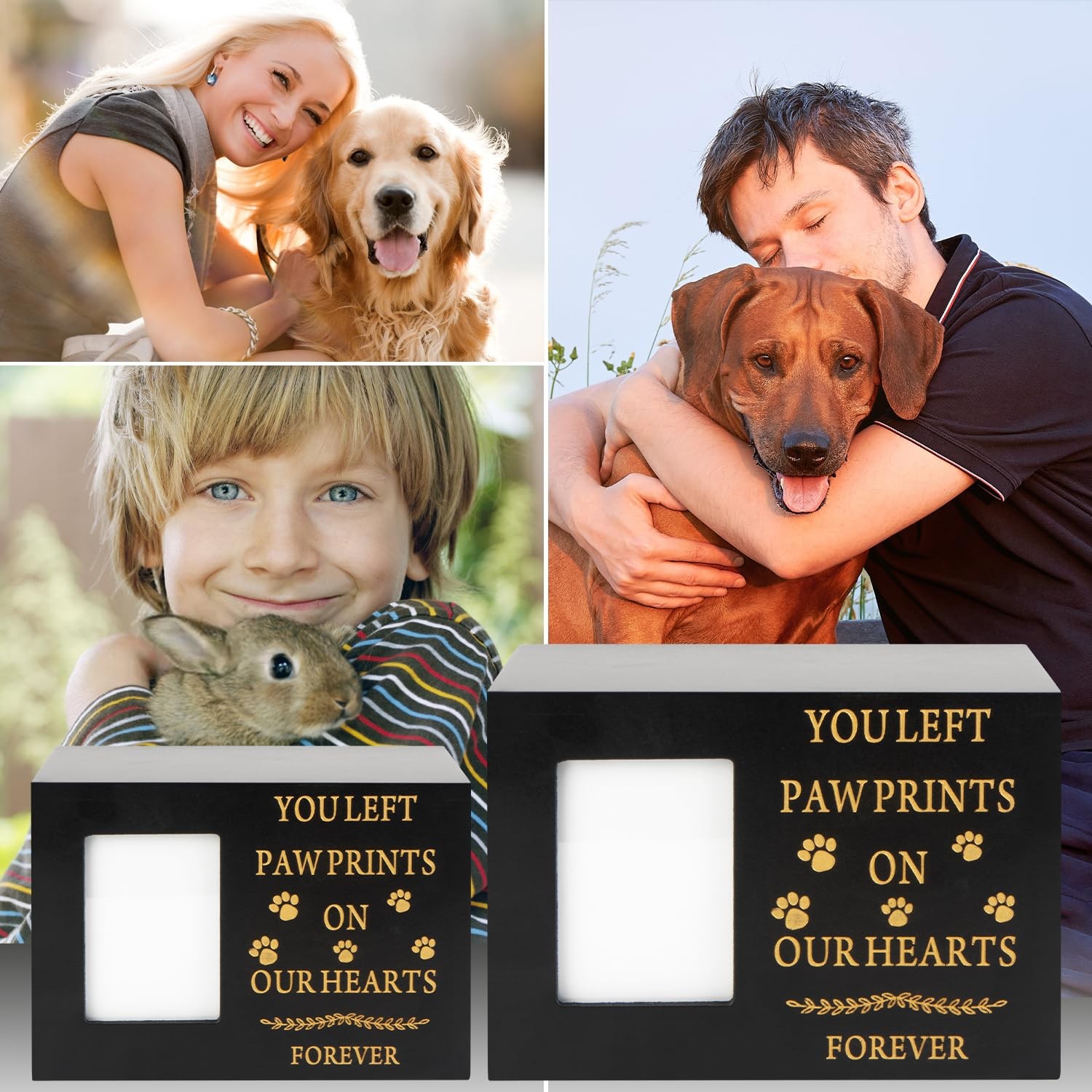 Pet Urns for Dog or Cat Ashes, Wooden Pet Memorial Urns with Photo Frame, Pet Cr