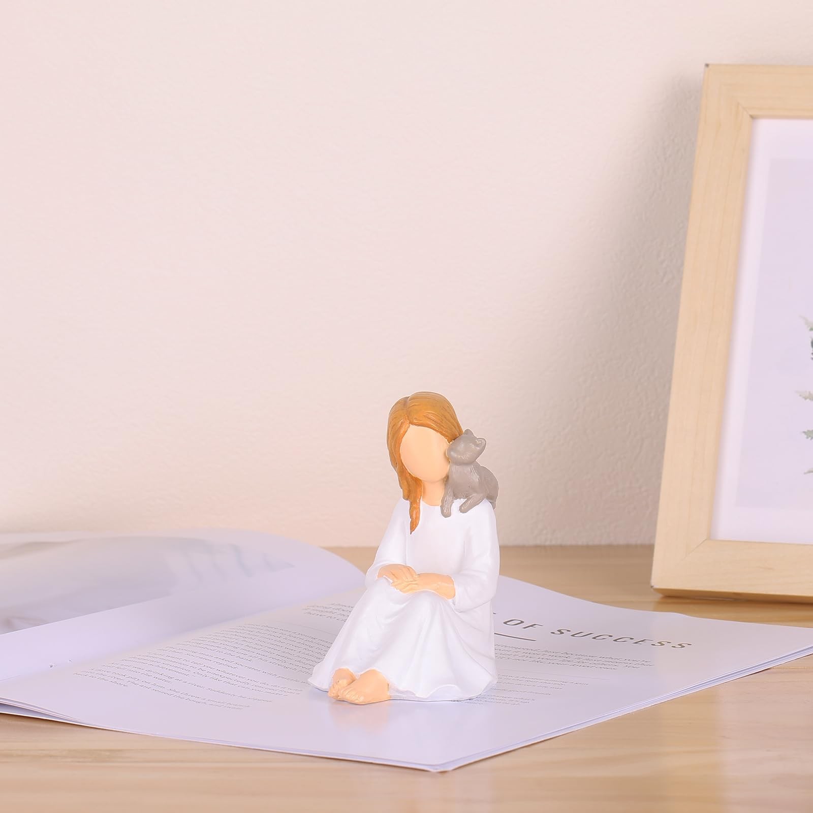 Girl with Cat Figurine, Resin Cat Memorial Statue – Hand-Painted Cat Remembra…