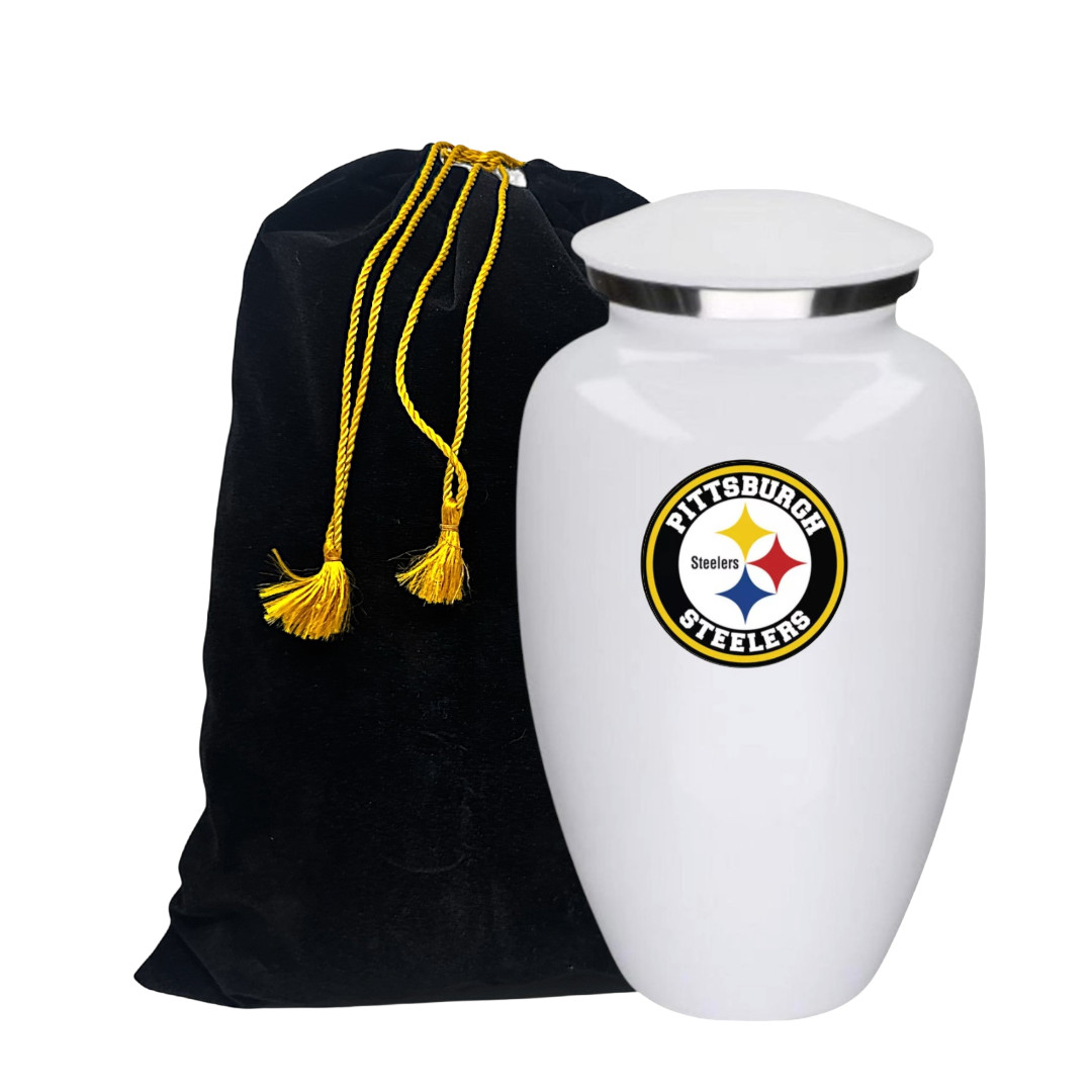 Pittsburgh Football Theme Large Aluminum Cremation Urn Adult Human Ashes w/Bag