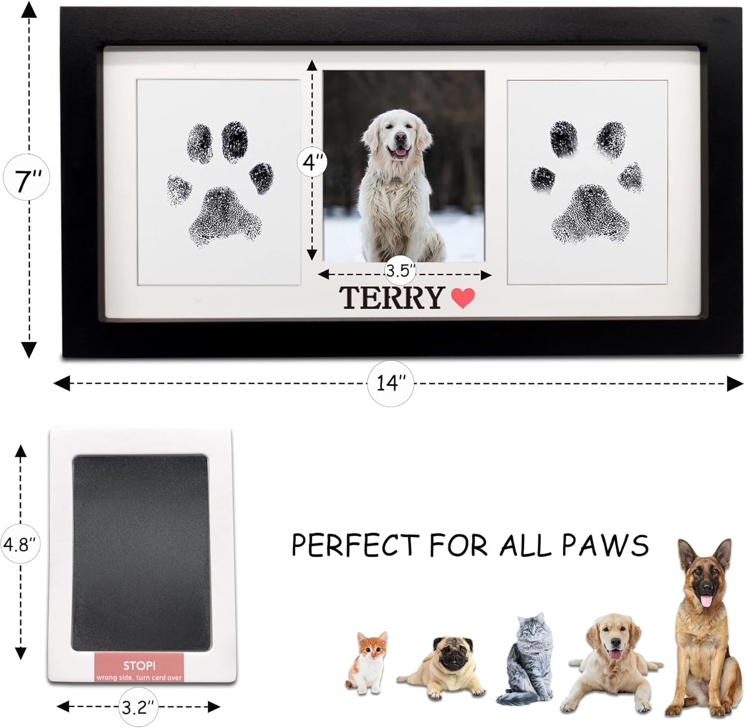 Dog & Cat Paw Print Frame Kit with Ink Pads, Personalization, Memorial Gift