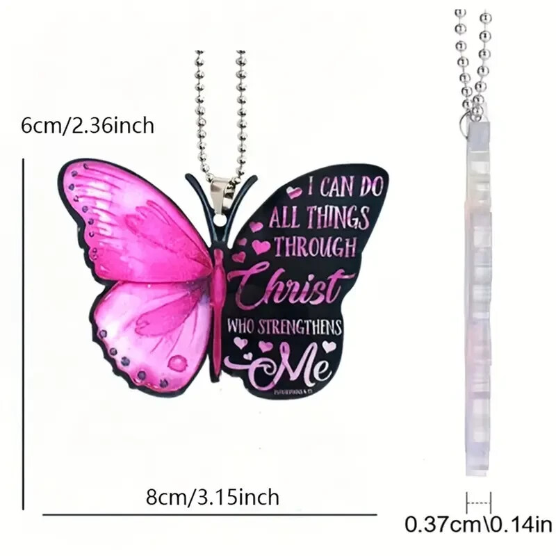 I Can Do All Things Through Christ Pink Butterfly Acrylic Hanging Ornament