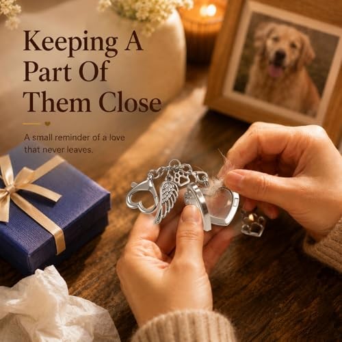 Dog Memorial Gift for Loss of Dog – Pet Hair Keepsake with Angel Wing Charm