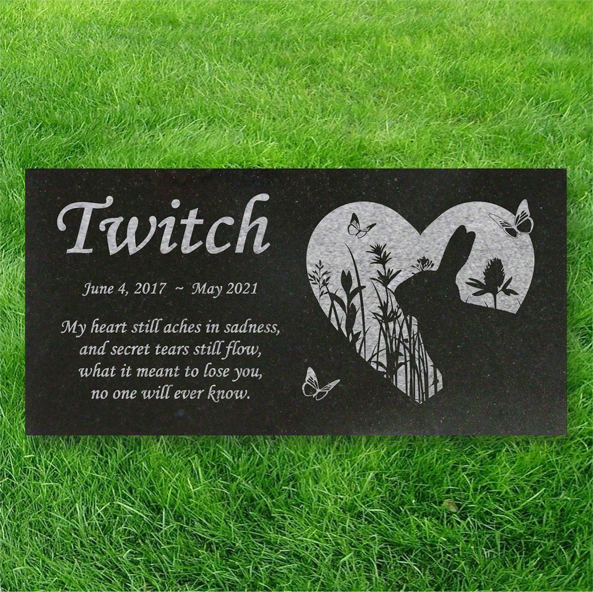 Personalized Pet Rabbit Memorial – Granite Pet Memorial – 6×12 – Twitch