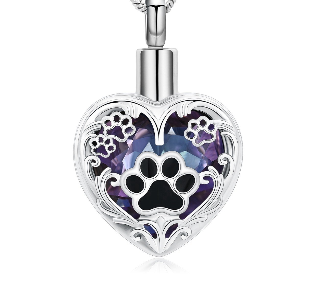 Paw Print Cremation Pendant Urn Keychain 1″ Key Ring for Ash Dog Cat Pet Purple