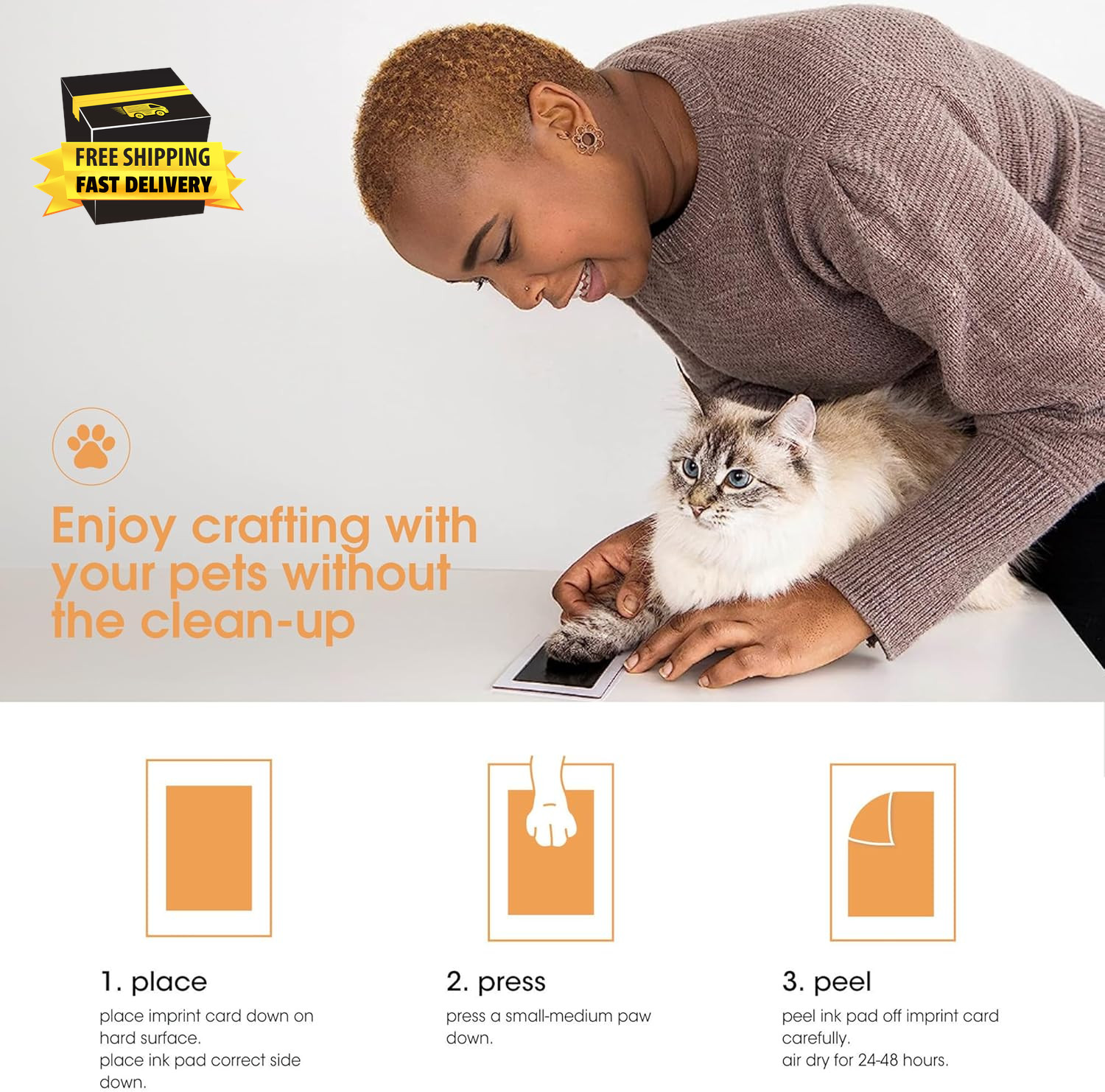 Paw Print Clean Touch Ink Pad Kit for Dogs and Cats, Pet Owner Keepsake, DIY Ink
