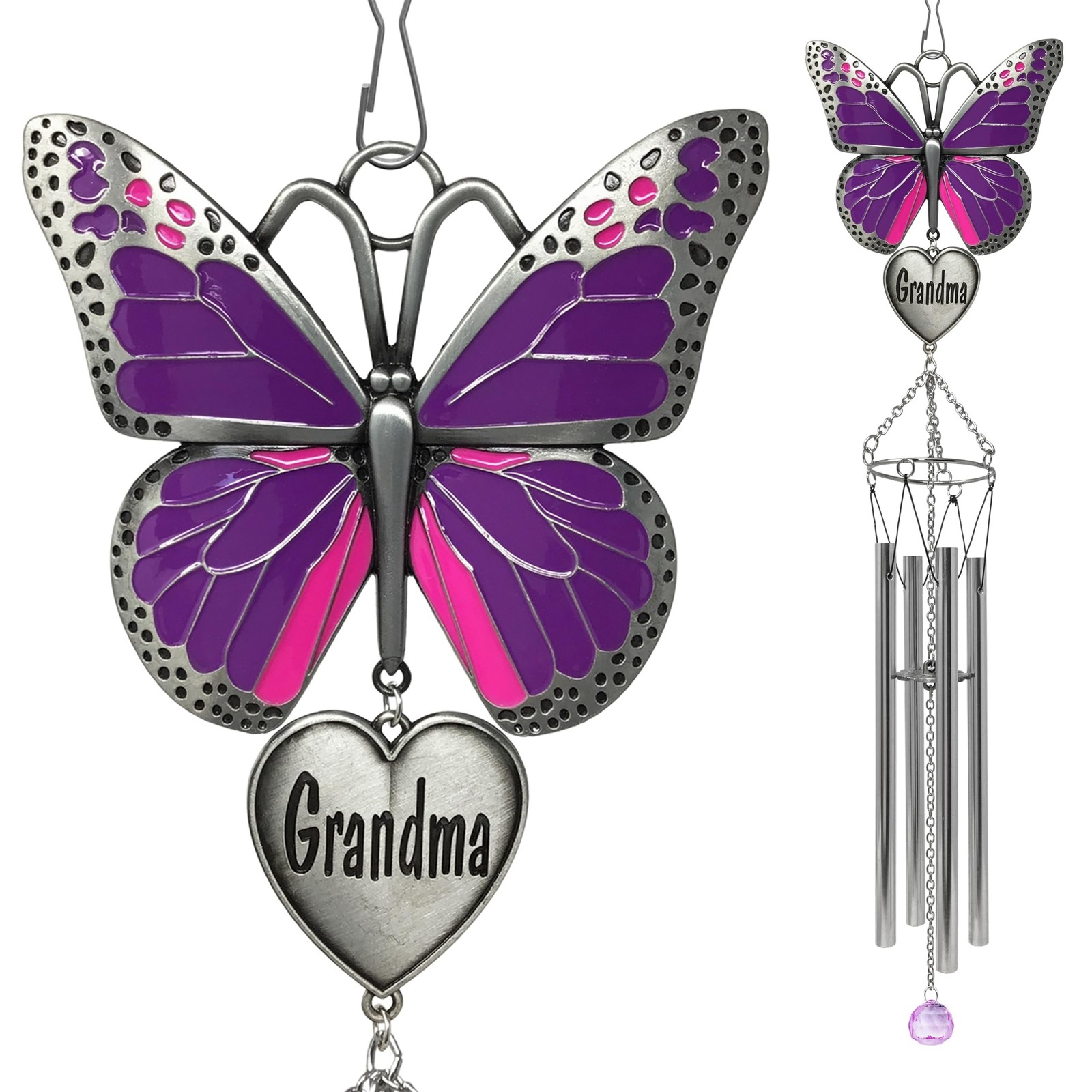 Butterfly Wind Chimes for Grandma, Grandma Memorial Gift, Engraved Heart Wind…
