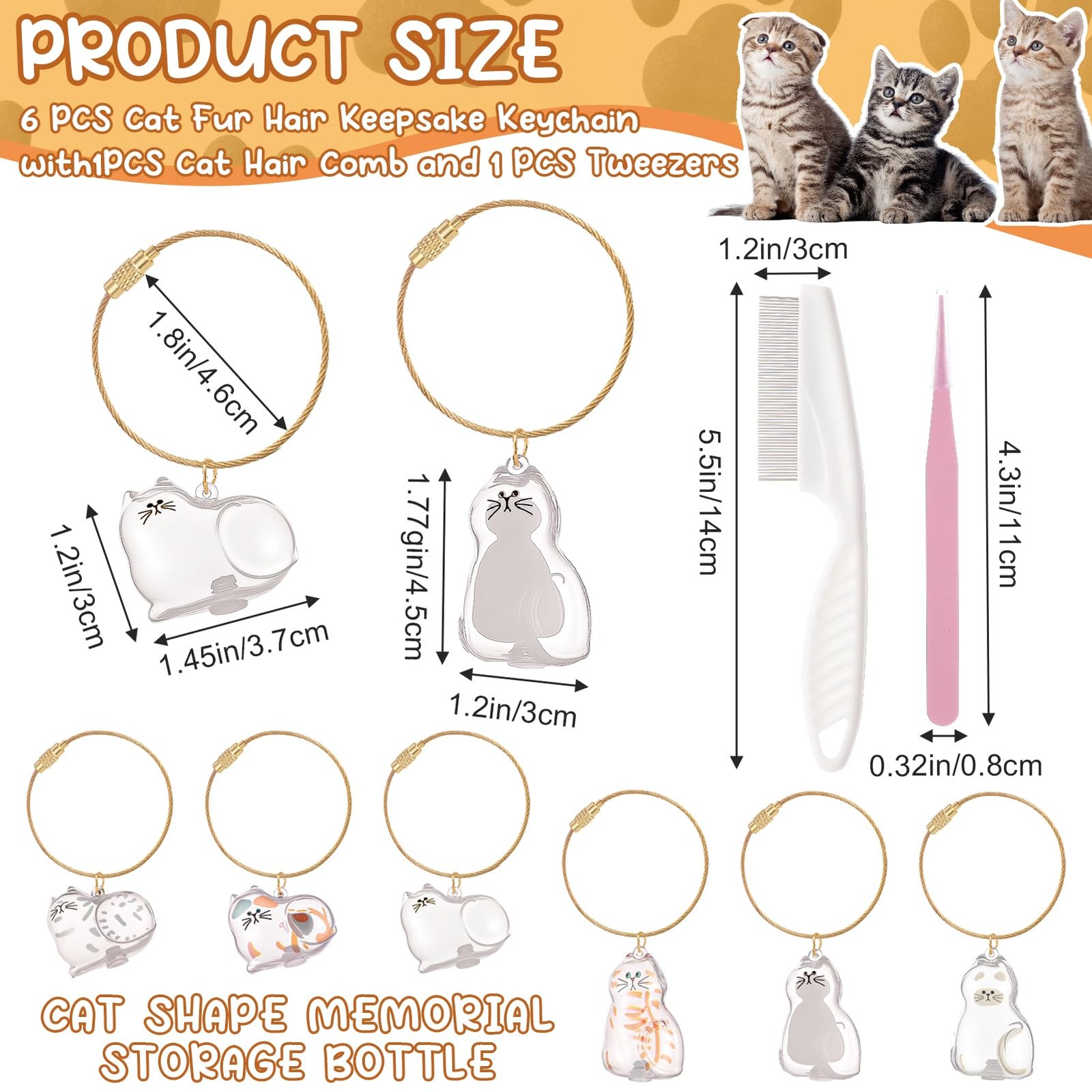 Guiqulai 6pcs Cat Hair Storage Keychain, Memorial Pendant One Size, White