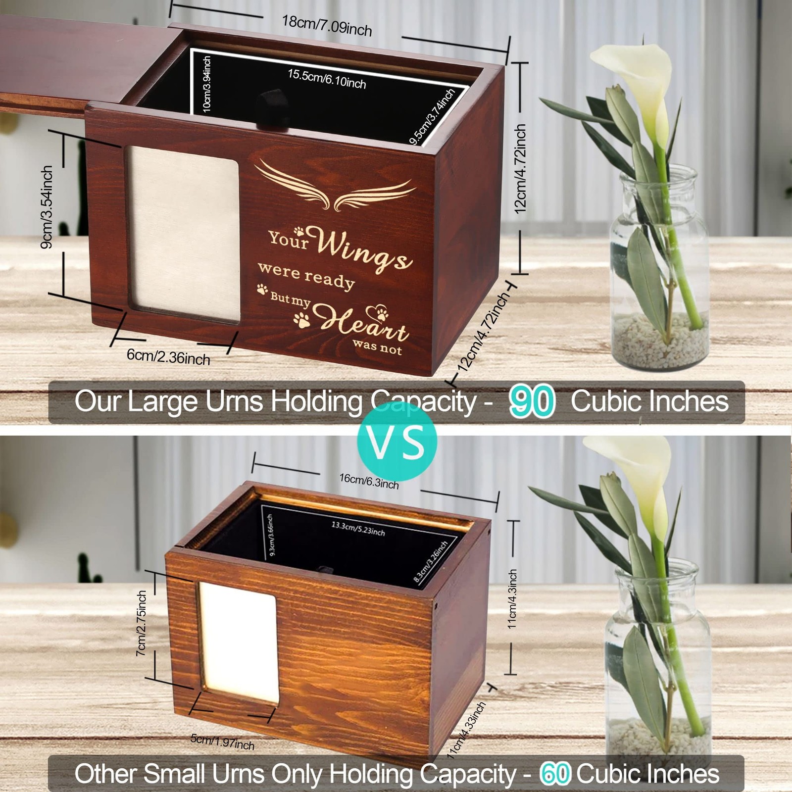 Pet Memorial Urns for Dog or Cat Ashes, Large Wooden Funeral Cremation Urns w…