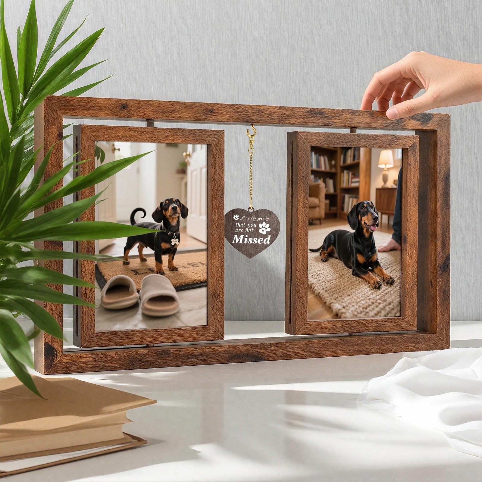 ATOBART Pet Memorial Gifts for Loss of Dog or Cat, Twin Rotating Wooden Pictu…