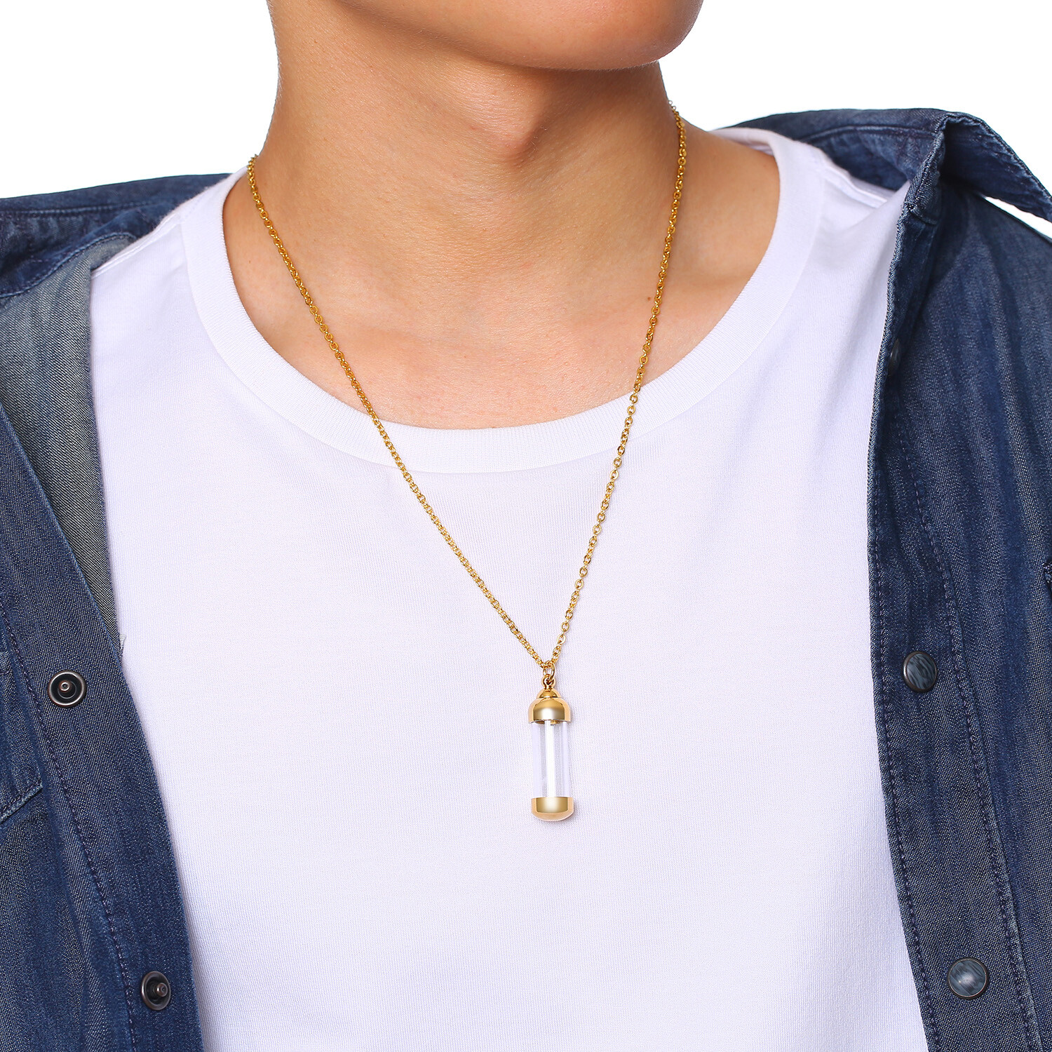 24″ Hourglass Cylinder Pendant Men Necklace Ash Urn Cremation Memorial Container