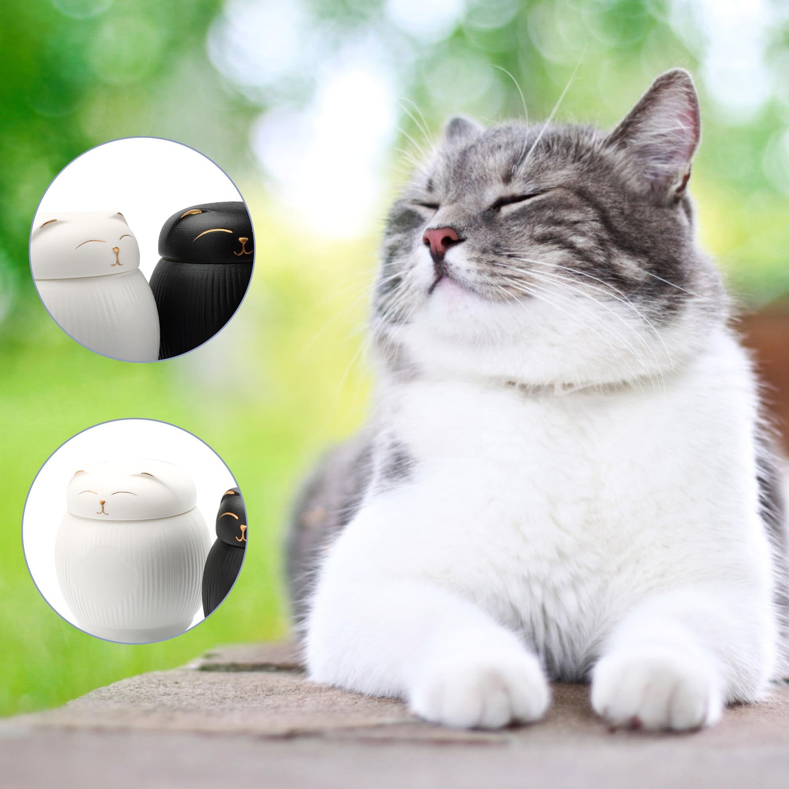 DiDiBirDi Ceramic Cat Urn for Ashes – Pet Memorial Box with Small, White