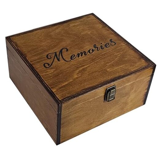 Large Wooden Memory Box for Keepsakes, 10″ x 10″ x 5″ Wooden Keepsake Memories