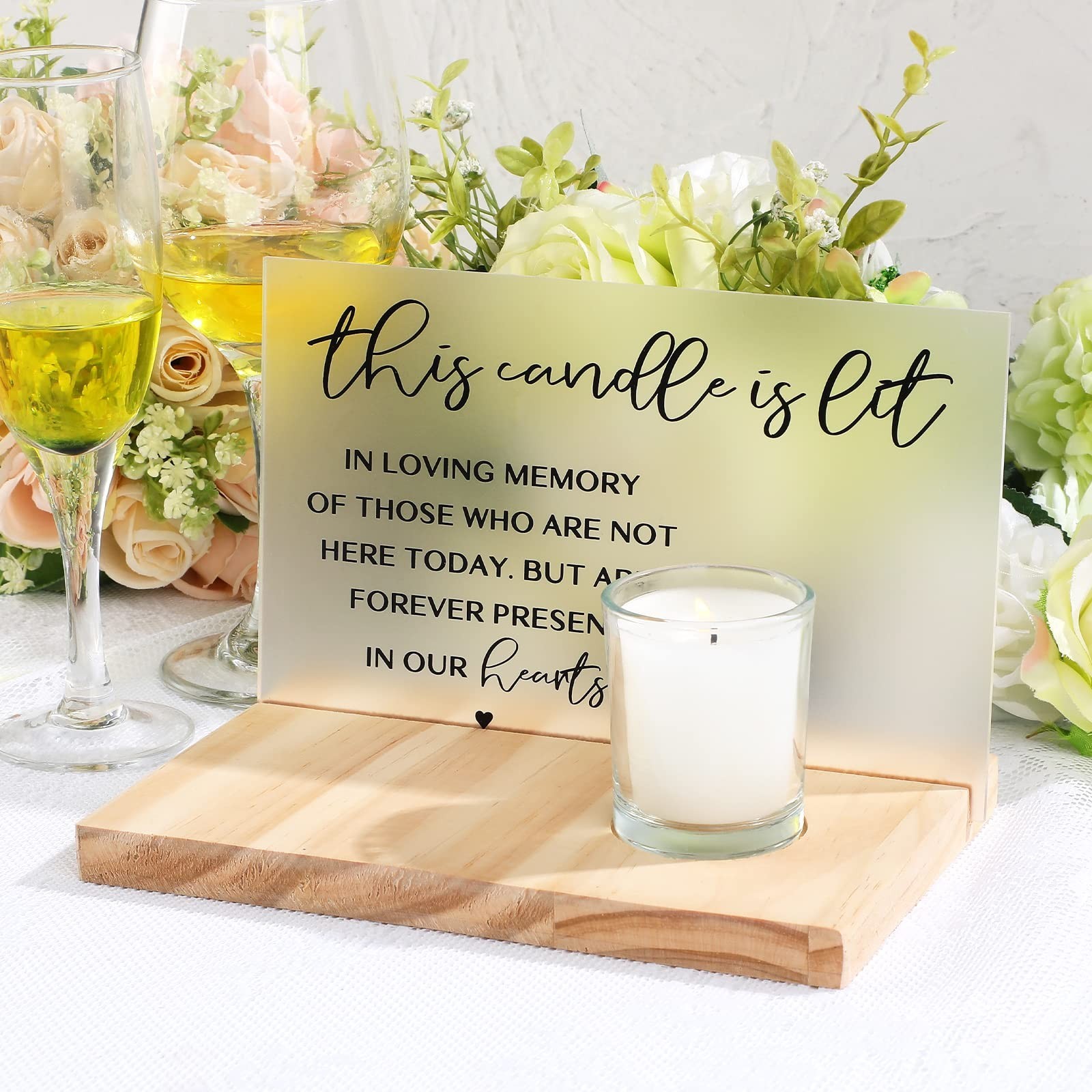 3 Pcs Sympathy Gifts Memorial Candle Acrylic and Wooden In Loving Memory Wedd…