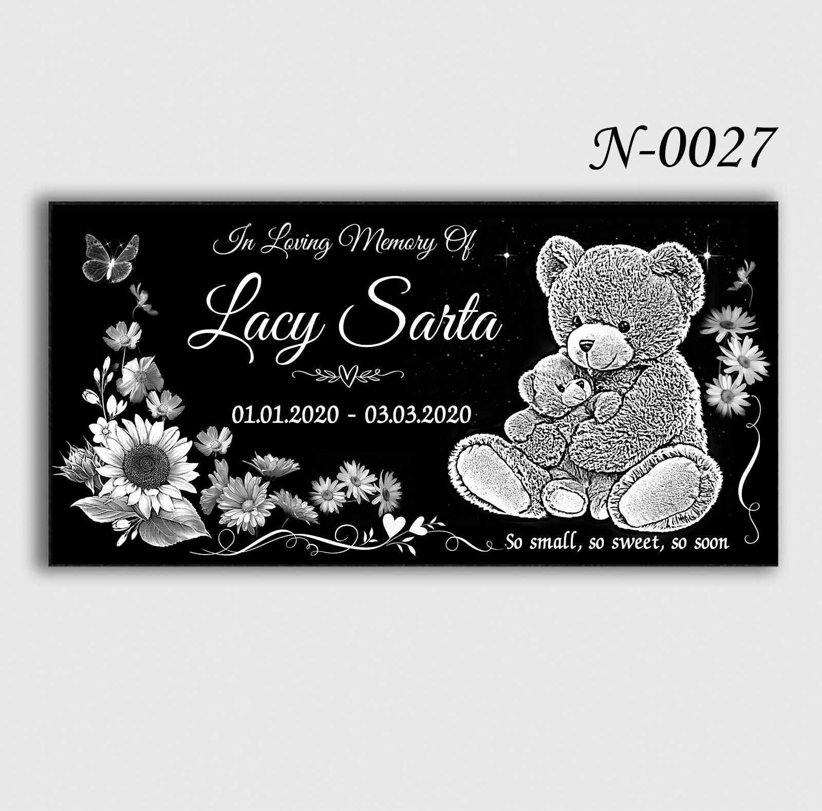 16″х8″х3″ inch Large Pet Headstone  Diamond Engraved on the Grave Marker Granite