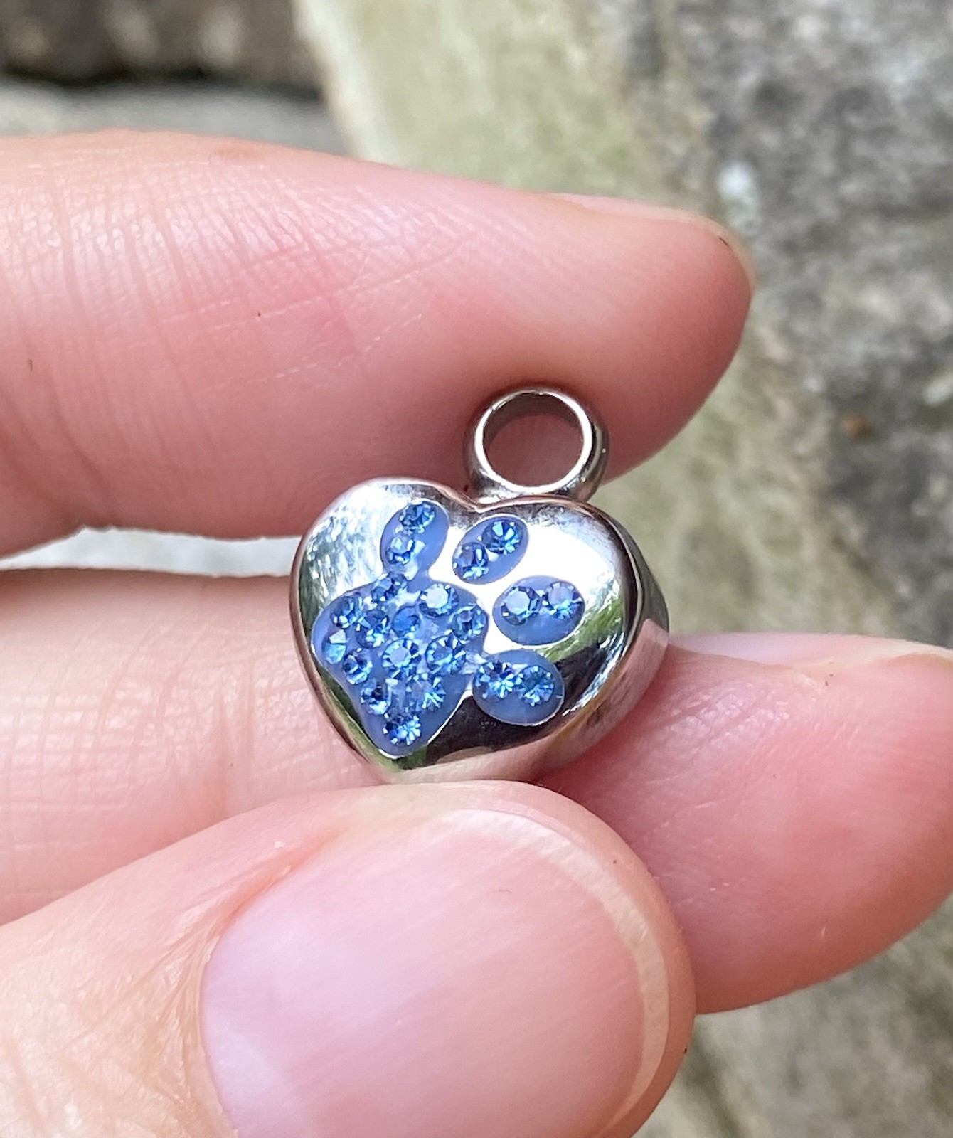 Tiny Pet Cremation Pendant Necklace Girls Ladies Crystal Paw Print Blue Purple