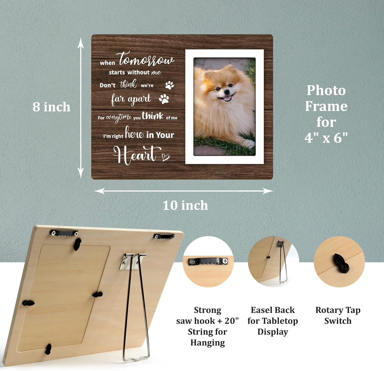 Loss of Dog Sympathy Gift, Pet Memorial Picture Frame for 4X6 Photos, Passing Aw
