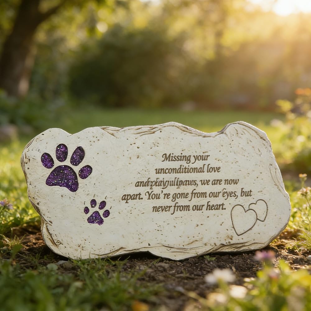 Shinning Paw Prints Pet Memorial Stones Headstones for Dogs or Cats, Resin Pe…