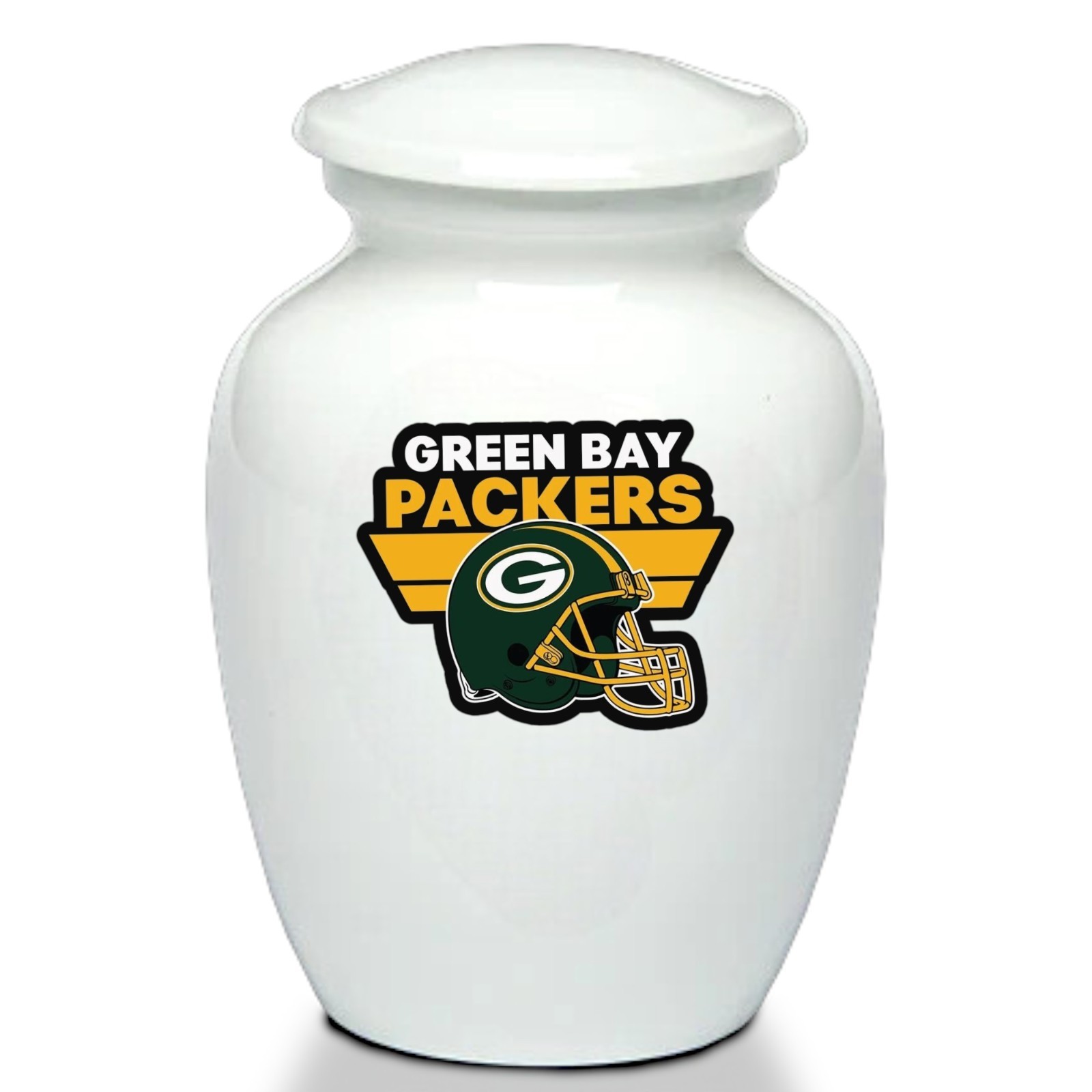 Green Bay Packers Football Style Cremation Urn Adult Ashes White Metal 8 In Urns