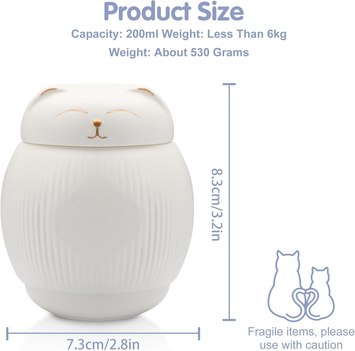 Ceramic Cat Urn for Ashes – Pet Memorial Box with Secure Lid, Cremation Keepsake
