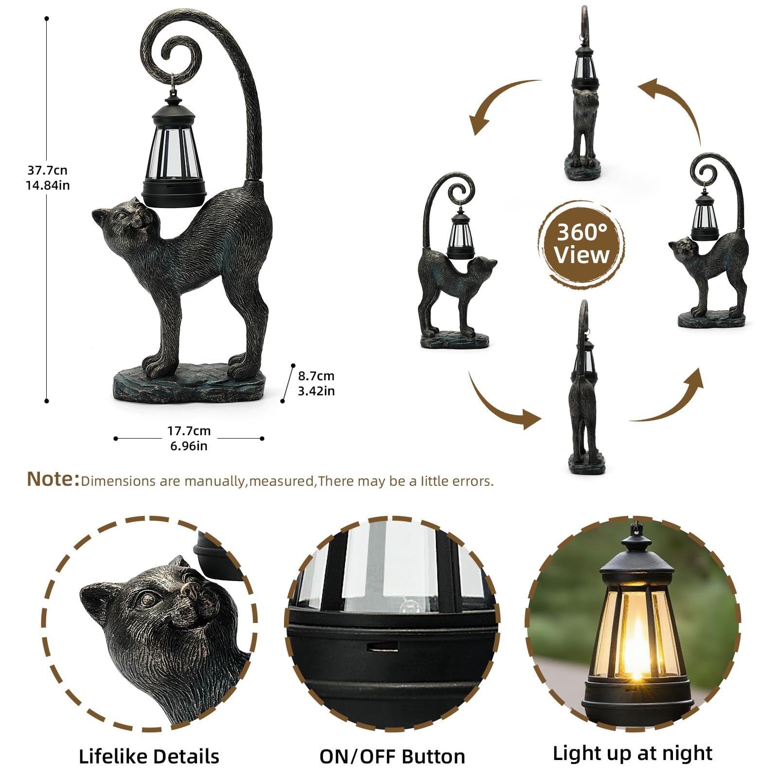 Solar Cat Garden Decor Outdoor Statue – Cat with LED Waterproof Sculptures Li…