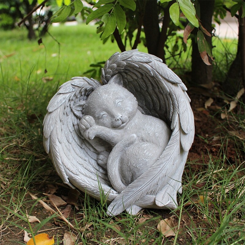 Pet Dog for Cat Monument Angel Wing Memorial Tombstone Resin Statue Ornam