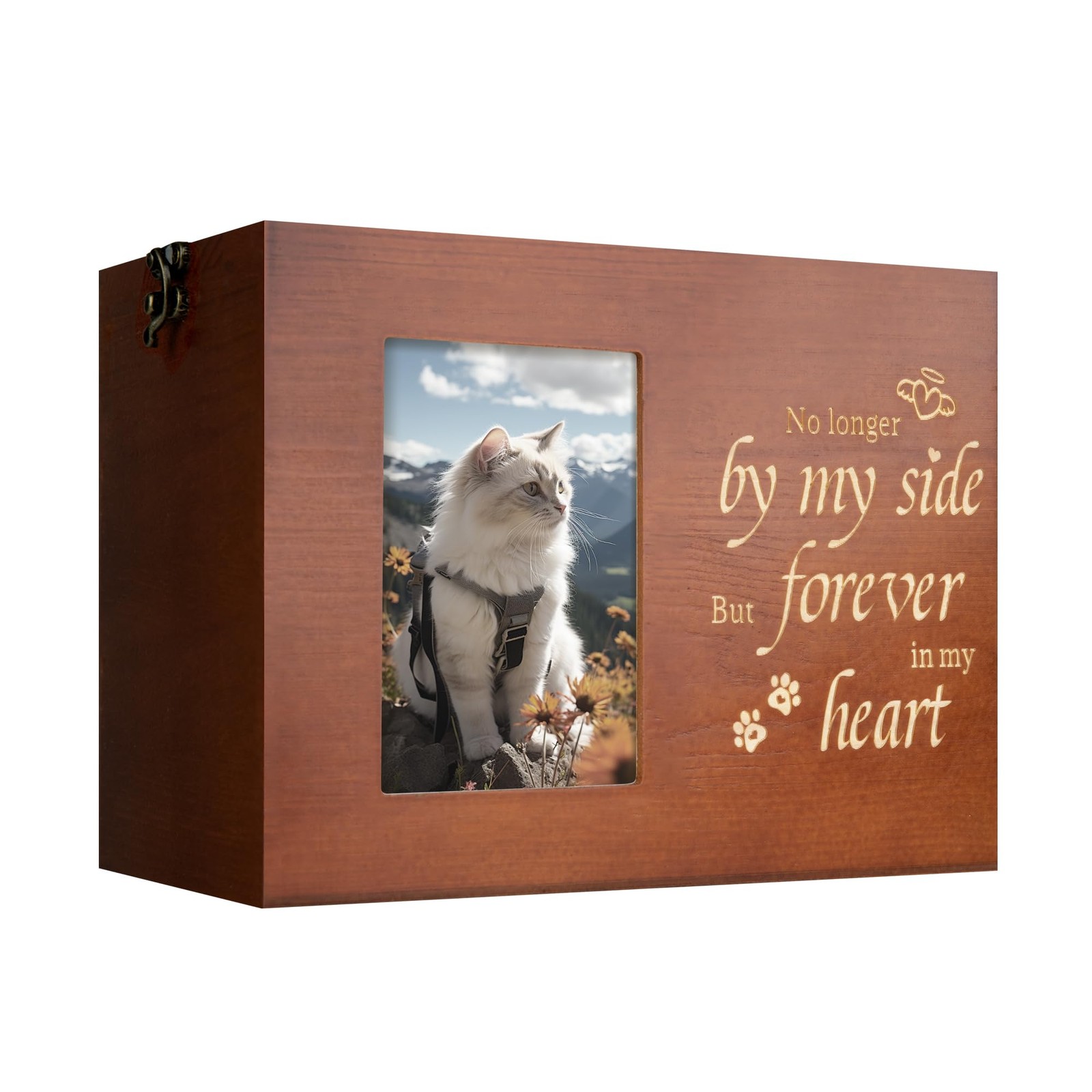 RINVEE Pet Urns for Cats or Dogs Ashes with Photo Frame, Wooden Medium, Brown