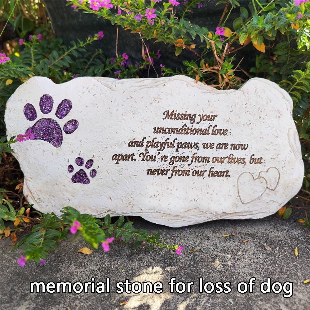 Shinning Paw Prints Pet Memorial Stones Headstones for Dogs or Cats, Resin Pe…