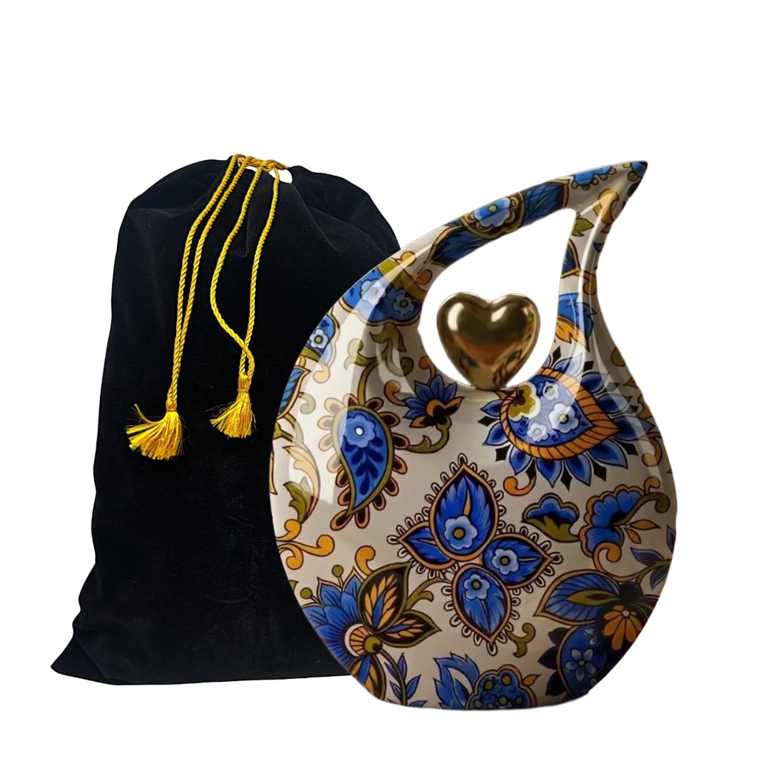 Teardrop Urns Male & Female for Human Ashes Adult Gold Heart Design w/Bag
