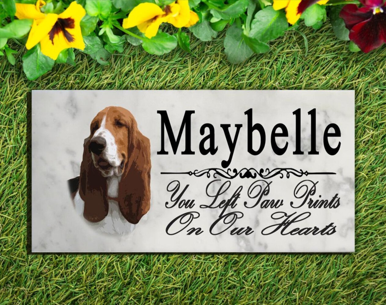 Basset Hound Memorial Marble Stone Plaque Personalized Garden Plaque Grave Marke