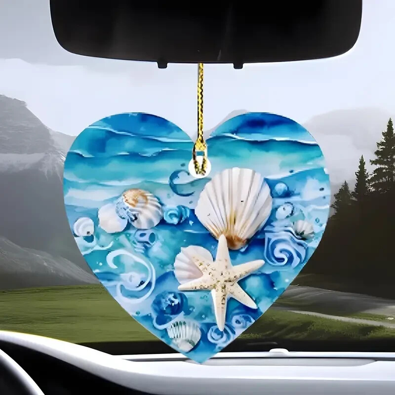 Beach Sheel Heart Shaped Acrylic Hanging Ornament