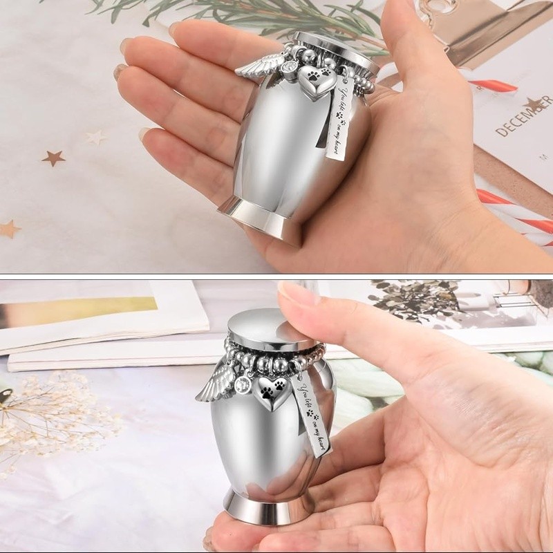 Dog Ashes Urn Stainless Steel Keepsake Handcrafted Pet Memorial Small Urn New