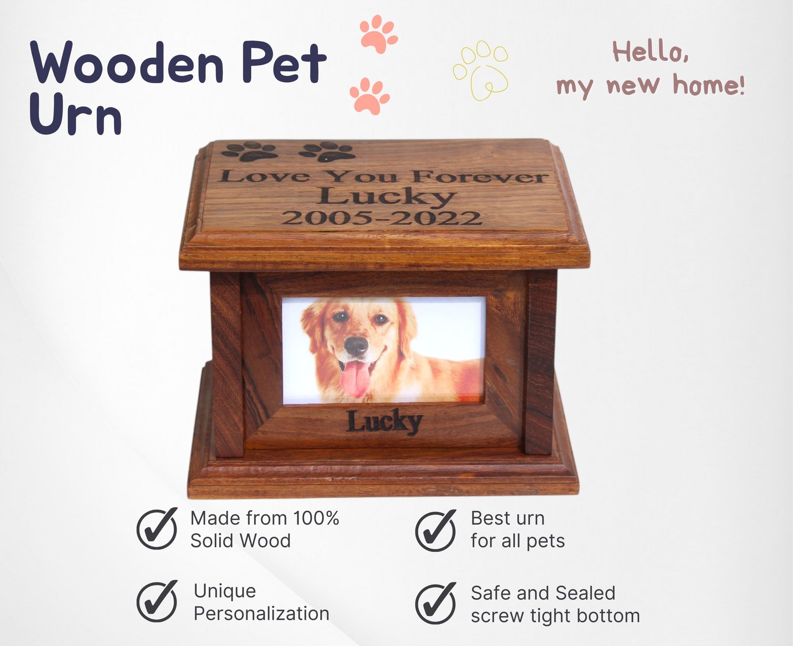Pet urns for Dogs, Dog Ashes, Wood urn Small-No Text, Brown