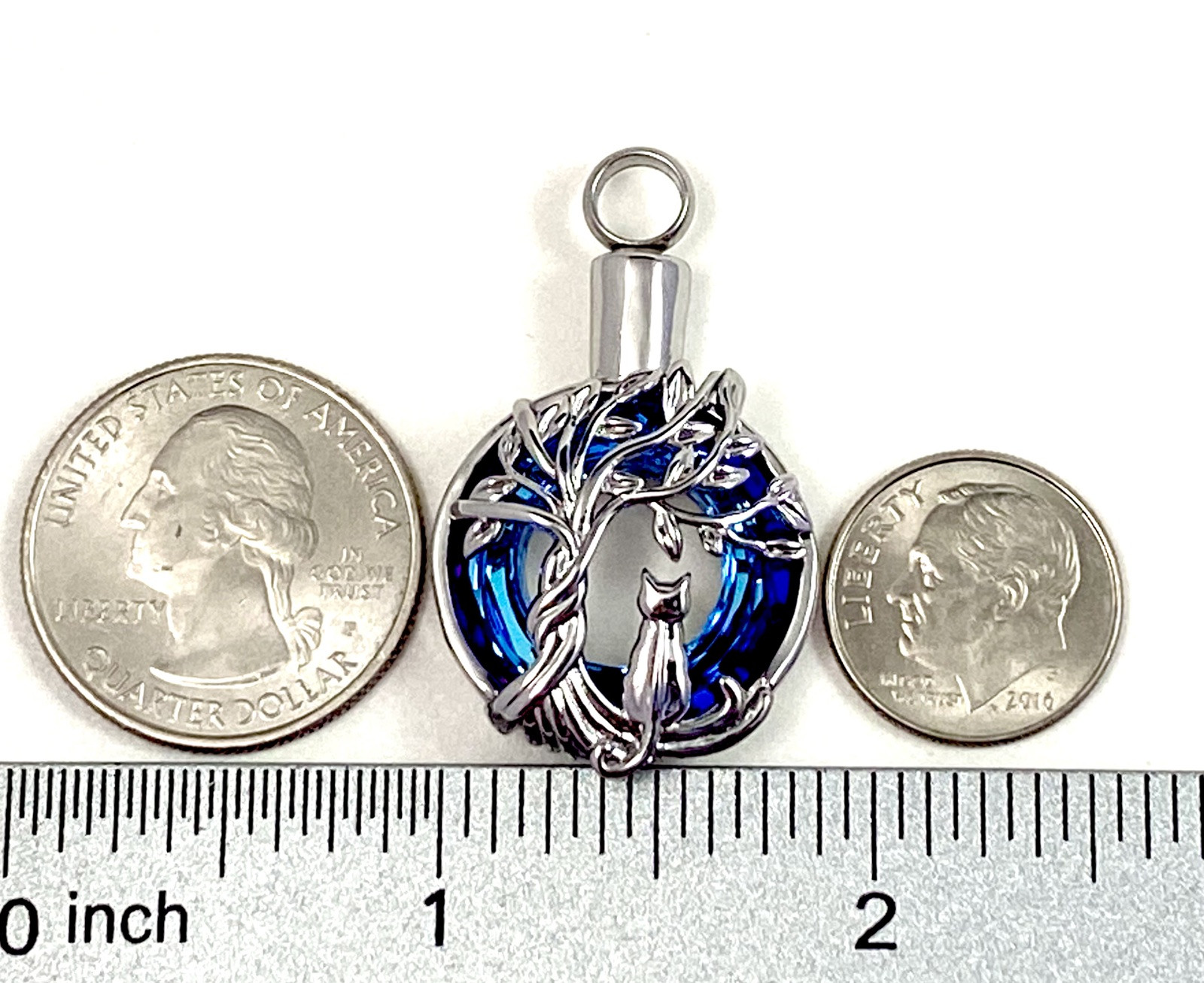 Cat Tree Cremation Pendant Urn Keychain 1″ Key Ring for Ash Kitty Blue Purple